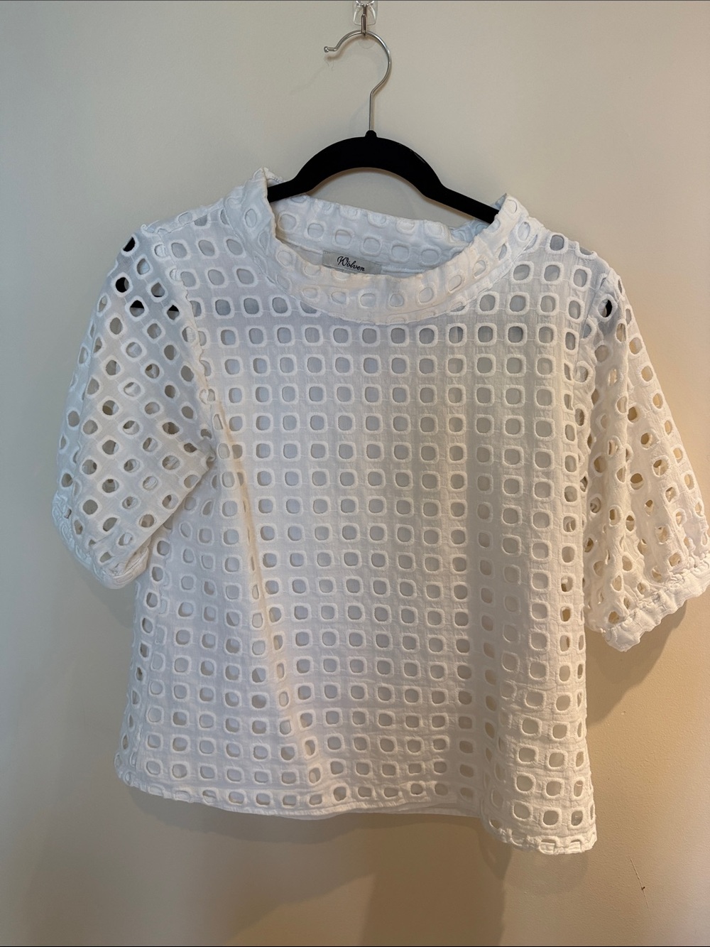 Anthropologie White Eyelet Grid Short Sleeve Blouse